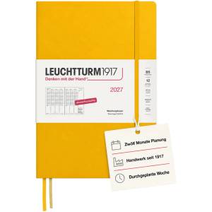 Leuchtturm1917 weekly planner 2027 Composition (B5) - German, Sunflower, 254 x 178 mm, January-December (12 months), weekly overview with hourly grid 7: 00-22: 00 per column, hardcover, 80 g/m2 paper - 400143 (40014