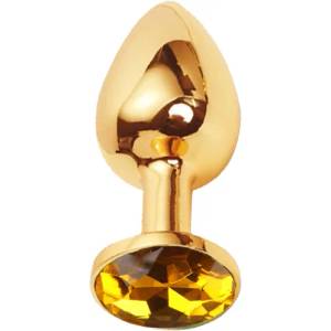 Sensual Метално дилдо Butt Plug "GOLD CRYSTAL YELLOW" 9 см. Размер - L