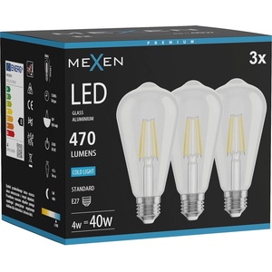 Mexen Vintis 3x LED крушка с нажежаема жичка E27, ST64, 4W, Студена - 6500K, 470 lm, (L152-E27-0465-00x03)