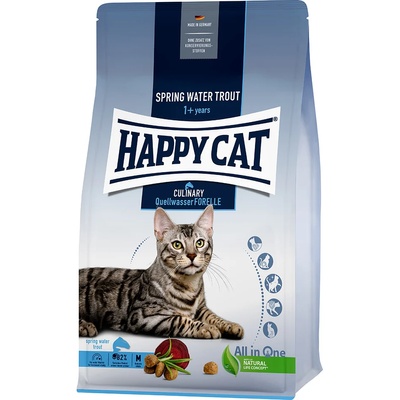 Happy Cat 2х1, 3кг с Culinary Adult Happy Cat суха храна за котки, пъстърва