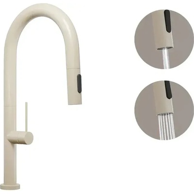 Твоят Стил - Кухненски Мивки Бежов смесител за кухня с изтегляща глава, 2 режима на струя - 9020