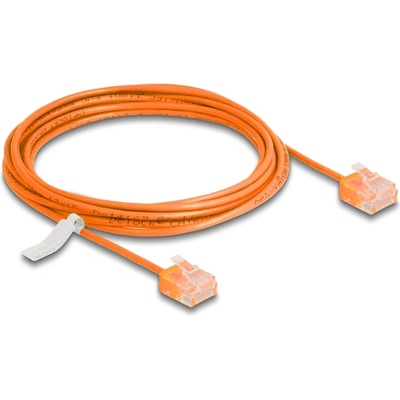 Delock RJ45 мрежов кабел Cat. 6 UTP ултратънък 3 м с оранжеви къси конектори