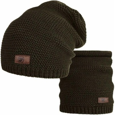 Pletený set čepice a nákrčník Dráče Colors vzor 059 tmavě zelená khaki