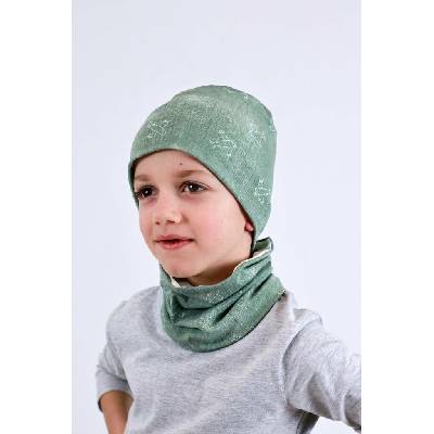 Kocour Mourek SET Čepice + Nákrčník LETADLA na tm.zeleno/šedé
