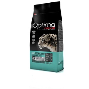 Visán OPTIMA NOVA CAT Sterilised Chicken&Rise (пиле и ориз) 75% месо Хипоалергична, Суперпремуим храна за КАСТРИРАНИ котки от всички породи 6 кг