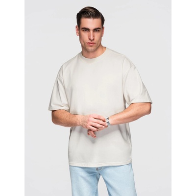 Ombre Clothing Мъжка памучна тениска LOOSE FIT с кръгло деколте - екрю V2 OM-TSBC-0267 Ombre Clothing Ombre Clothing | Bezhov | МЪЖЕ | S