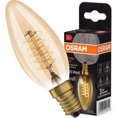 Osram sviečková vintage LED žiarovka E14 3,4 W CLASSIC B, teplá biela 4099854091612