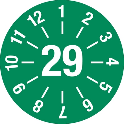 Kontrolná nálepka 29, zelená, fólia samolepiaca, 25 mm, BJ = 5 x 15 ks