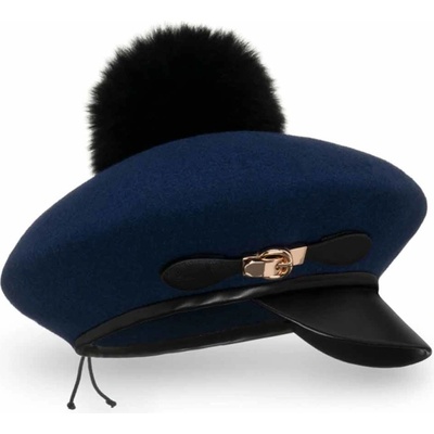 Krumlovanka zimní baret s bambulí a kšiltem W-0751 fialová