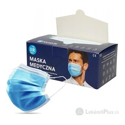 POLMASK Rúško zdravotnícke modré, nesterilné, jednorazové, typ IIR, s gumičkami 50 ks