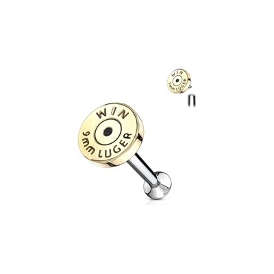 Piercingate labreta s motivem náboje PLA00255 zlatá