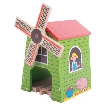 Bigjigs Toys - Дървена вятърна мелница с релса (BJT247)