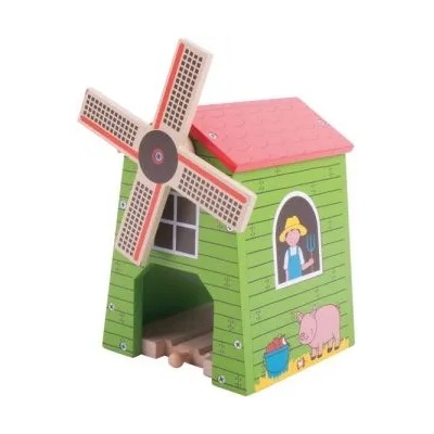 Bigjigs Toys - Дървена вятърна мелница с релса (BJT247)