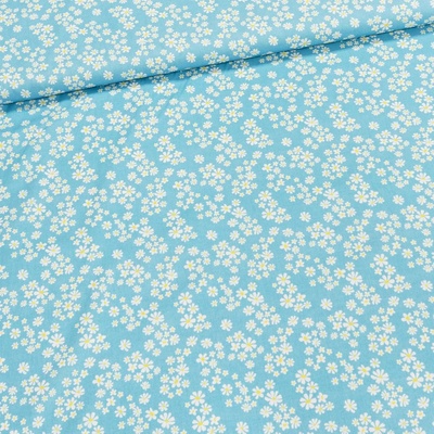 TextilCentrum.cz Bavlněné plátno TREND MARGUERITE-C/2 AZUL, bílé květinky na modré, š.150cm (látka v metráži)