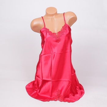 Стилна сатенена нощница в червено с дантела