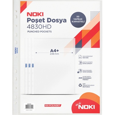 NOKI PP U-kapsa A4+ HD, rozšířená lesklá, bílý okraj, 100 ks