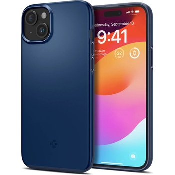 Spigen Thin Fit Case - качествен тънък матиран кейс за iPhone 15 (тъмносин)