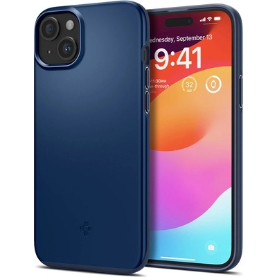Spigen Thin Fit Case - качествен тънък матиран кейс за iPhone 15 (тъмносин)