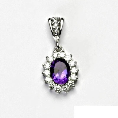 Čištín Zlatý přívěsek Kate bílé i žluté zlato přírodní tm. ametyst čiré zirkony P 1507 2