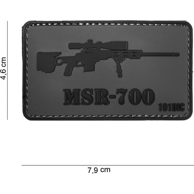 Gumová nášivka 101 Inc zbraň MSR-700 - sivá