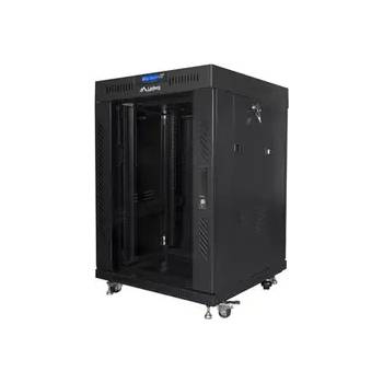 Image 1 of Lanberg Комуникационен шкаф, Lanberg rack cabinet 19" free-standing 15U/600x600 (flat pack) with glass door lcd black v2 (FF01-6615-12BL)