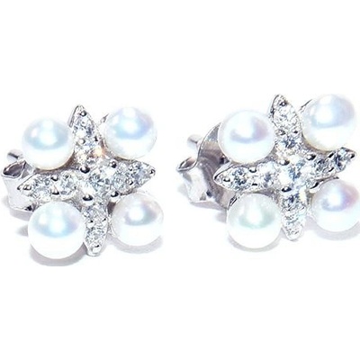 Rafity stříbrné náušnice s perlou a zirkony E0062PZ-0506