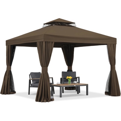 Garden Point Градински павилион с мрежа против комари и завеси Valencia 3x3 кафяв Garden Point (GAP1115)