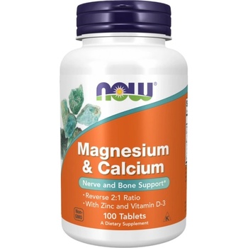 NOW Magnesium & Calcium | with Vitamin D3 & L-OptiZinc [100 Таблетки]