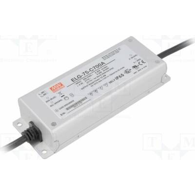MEAN WELL ELG-75-C700A Napájecí zdroj: spínaný; LED; 75W; 53÷107VDC; 350÷700mA; IP65; 90%