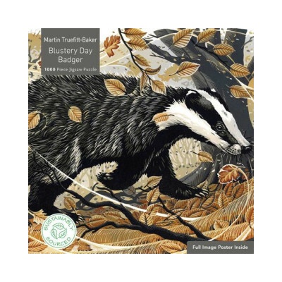 Flame Tree Publishing Jigsaw Adult Sustainable Martin Truefitt-Baker Blustery Day Badger 1000 dílků