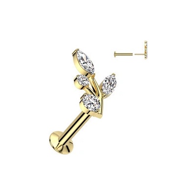 Šperky4U Zlacený piercing do brady s větvičkou PUSH IN labreta LB1138-GD