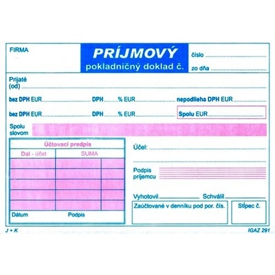 Igaz 291 Príjmový pokladničný doklad 2xDPH samoprepis