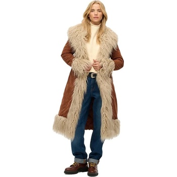 SUPERDRY Палто Superdry Long Afghan coat - Brown (Rustic Chestnut Brown)