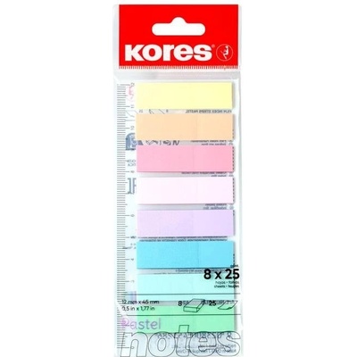 Samolepicí záložky Kores Index Strips - 8 x 25 lístků / pastelové