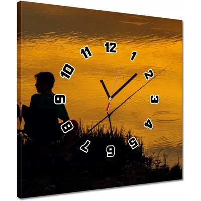 žiadna značka Hodiny 40x40 Západ slnka rybári rieka ryby
