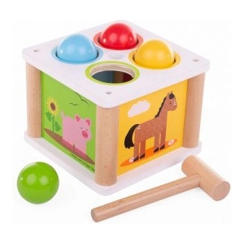 Bigjigs Toys - Дървена игра с чукче и топчета - Ферма (BB551)