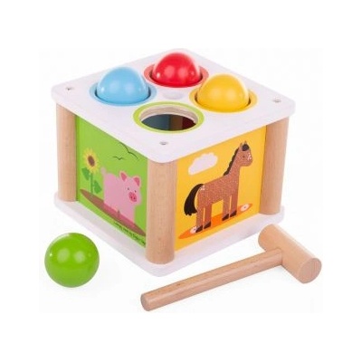 Bigjigs Toys - Дървена игра с чукче и топчета - Ферма (BB551)