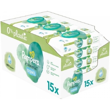 PAMPERS Мокри кърпички Pampers Harmonie Aqua, 0% пластмаса, 15 пакета x 48, 720 броя