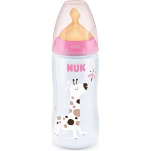 Nuk Шише с каучуков биберон NUK - First Choice, TC, 300 ml, Розово, Жираф (10741927-розово/жираф)