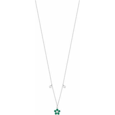 LUCA BARRA Steel Necklace With Flower Pendant With Green Zircon Petals