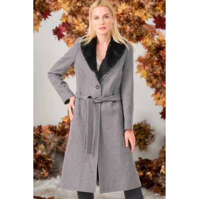 Dewberry Z6671 LADIES' COAT-PLAIN GREY šedá