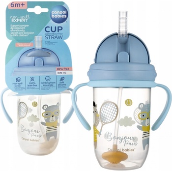 Canpol Babies nevylévací hrníček se slámkou a závažím Bonjour Paris modrý 270 ml