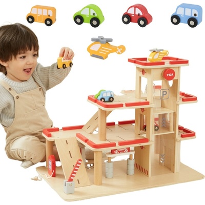 Viga Toys parkovisko s výťahom 4 autá Helikoptéra