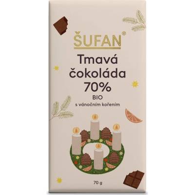 Šufan bio tmavá čokoláda 70% s vianočným korením 70 g