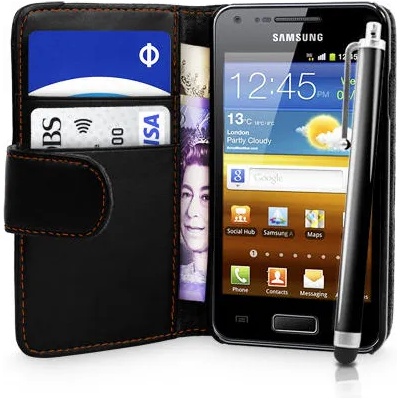 Samsung I9070 Galaxy S Advance Wallet Калъф Черен + Протектор