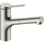 Hansgrohe Zesis M33 150 издърпващ се кухненски смесител, матиран хром, с 2 струи (74820800)