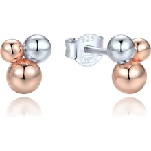 MINET 4035 Elegantní stříbrné náušnice se stříbrnými a Rosegold kuličkami