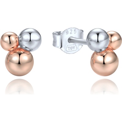 MINET 4035 Elegantní stříbrné náušnice se stříbrnými a Rosegold kuličkami