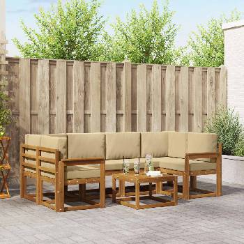 vidaXL Комплект дивани за открито 7 pcs Натурален и Бежов (3366071)