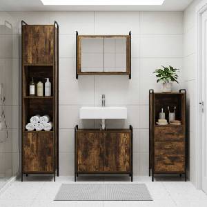 vidaXL Комплект шкафове за баня 3 бр. Опушен дъб 40 x 36 x 109, 5 см (3444521)